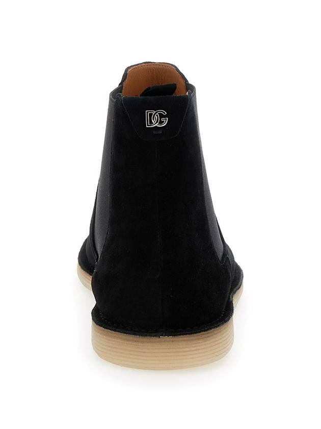 Black Pull-On Ankle Boots With Dg Logo In Suede Man - DOLCE&GABBANA - BALAAN 4