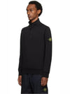 Logo Badge Half Zipper Cotton Fleece Knit Top Black - STONE ISLAND - BALAAN 9