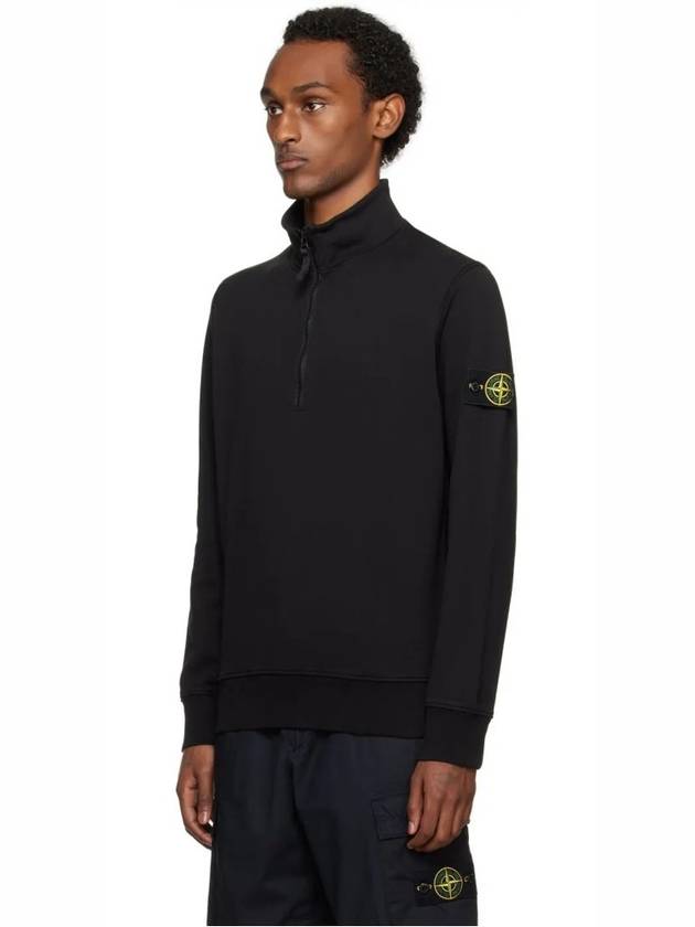 Logo Badge Half Zipper Cotton Fleece Knit Top Black - STONE ISLAND - BALAAN 9