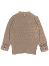 Merino Wool Crisscross Cable Stitch 3/4 Sleeve V-Neck Cardigan Medium Brown - THOM BROWNE - BALAAN 3