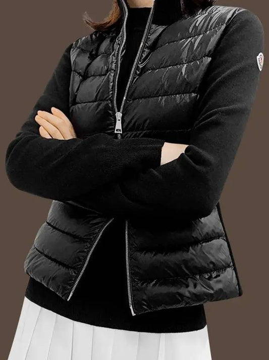 High Neck Padded Wool Cardigan Black - MONCLER - BALAAN 2