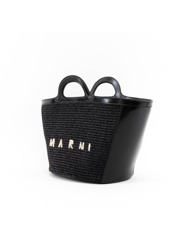 Leather Raffia Tropicalia Tote Bag Black - MARNI - BALAAN 4