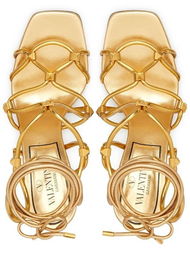 Rockstud Net Sandal Heels Gold - VALENTINO - BALAAN 3