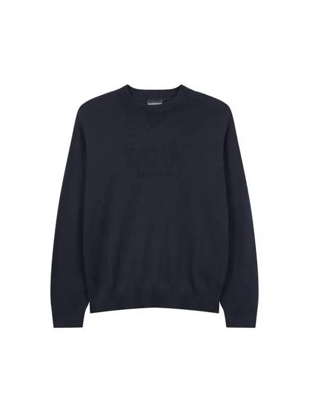 ARMANI Sseukday Max Men s Jacquard Logo Wool Knit Dark Navy - EMPORIO ARMANI - BALAAN 1