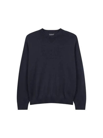 ARMANI Sseukday Max Men s Jacquard Logo Wool Knit Dark Navy - EMPORIO ARMANI - BALAAN 1