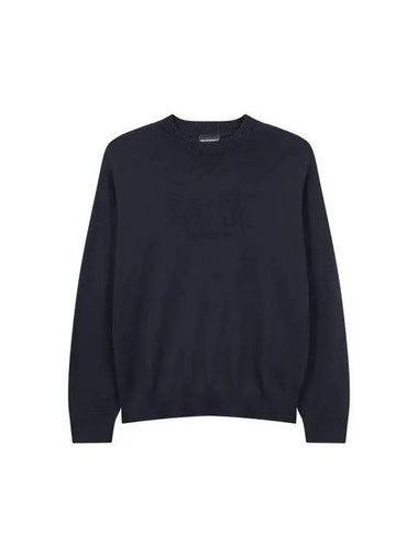 Men s Jacquard Logo Wool Knit Dark Navy - EMPORIO ARMANI - BALAAN 1