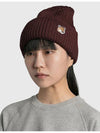 Fox Head Patch Ribbed Beanie Wine Lees - MAISON KITSUNE - BALAAN 5