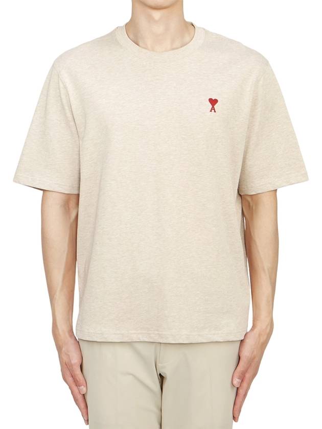 Small Heart Logo Boxy Fit Short Sleeve T-shirt Heather Light Beige - AMI - BALAAN 4