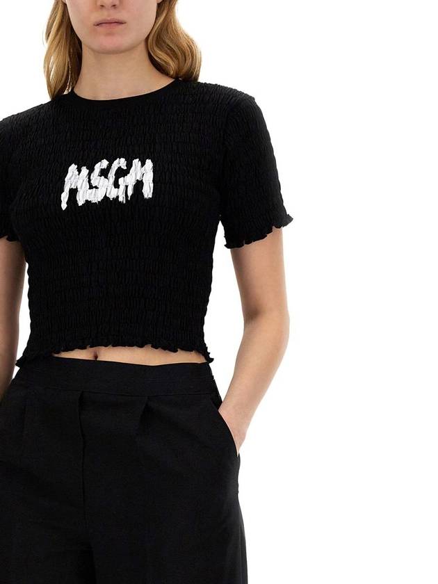 Brushed Logo Embossed Short Sleeve T-Shirt Black - MSGM - BALAAN 5