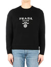 Embroidered Logo Wool Cashmere Crew Neck Knitted Sweater  Black - PRADA - BALAAN 2