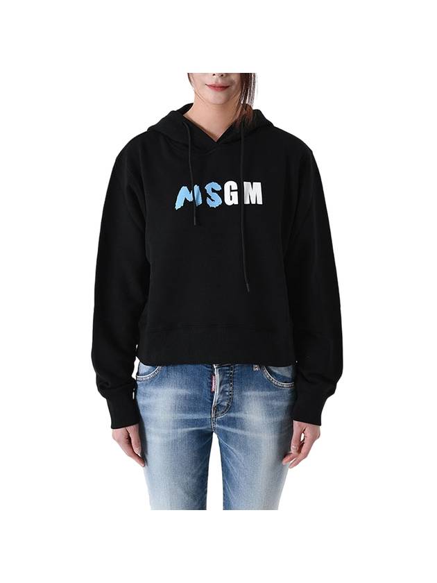 Logo Print Cropped Hoodie Black - MSGM - BALAAN 1