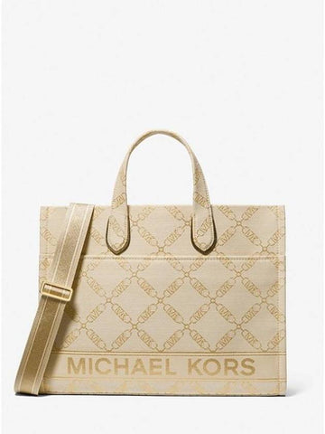 Gigi Large Empire Logo Jacquard Tote Bag Pale Gold Natural - MICHAEL KORS - BALAAN 1