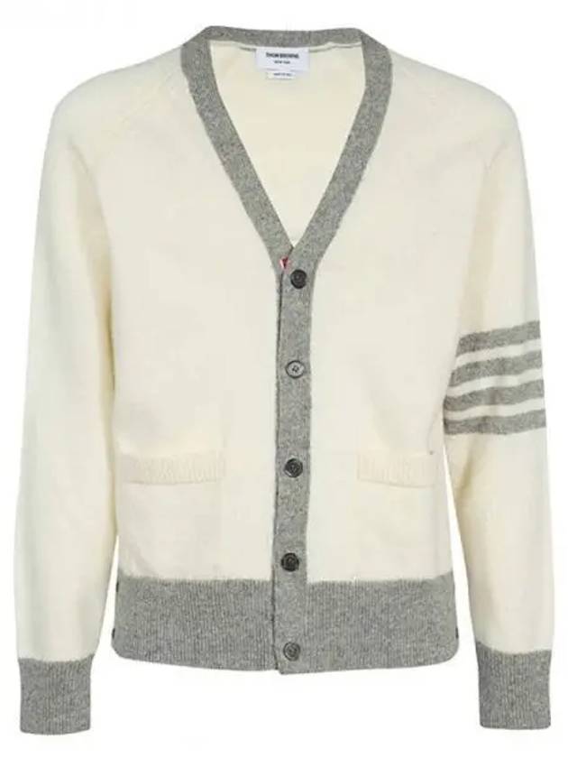 V-Neck 4-Bar Wool Cardigan White - THOM BROWNE - BALAAN 2