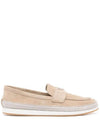 Triangle Logo Suede Loafers Beige - PRADA - BALAAN 1