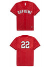 SS22KN44 RD Rhinestone Stripe Baseball Short Sleeve Jersey Red Men's Jacket TEO - SUPREME - BALAAN 4