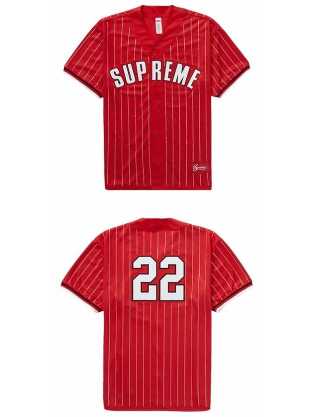 SS22KN44 RD Rhinestone Stripe Baseball Short Sleeve Jersey Red Men's Jacket TEO - SUPREME - BALAAN 4