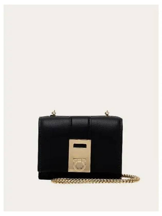 Hug Chain Leather French Wallet Black - SALVATORE FERRAGAMO - BALAAN 2