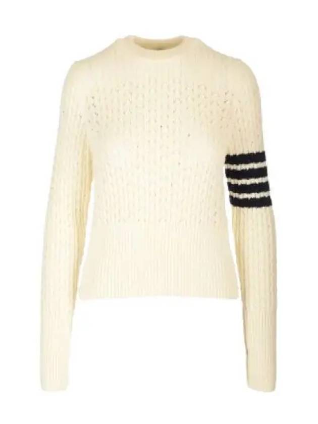 4 Bar Pointelle Knit Top White - THOM BROWNE - BALAAN 2