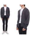 Red Heart Logo Merino Wool Cardigan Heather Grey - AMI - BALAAN 3