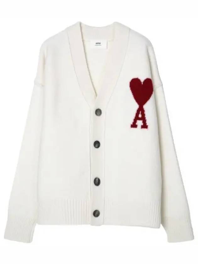 Big Heart Logo Wool Cardigan White - AMI - BALAAN 2