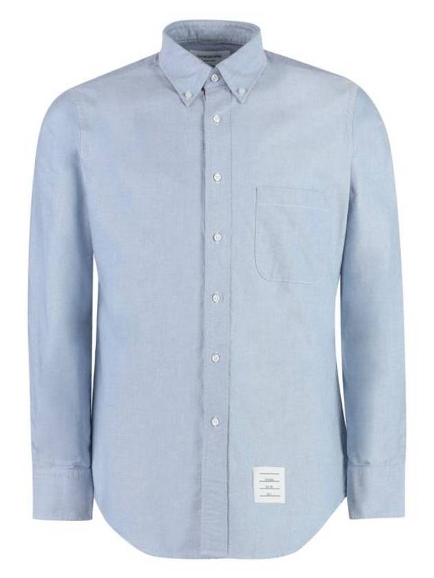 Men's Logo Patch Classic Cotton Long-Sleeved Shirt White Light Blue - THOM BROWNE - BALAAN 1