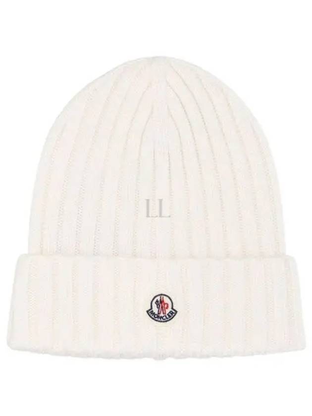 3B00036 A9327 030 Logo Patch Wool Beanie - MONCLER - BALAAN 1