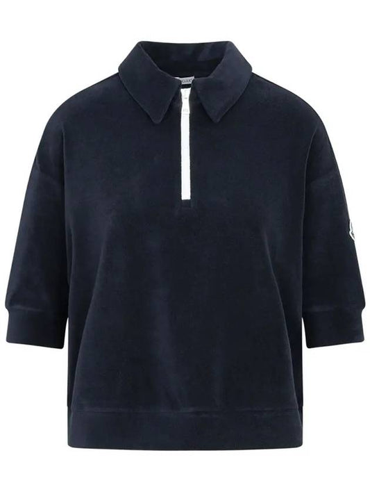 Logo Patch Terry Half Zip Up Collar TShirt Navy 8A000 06 596LS 778 - MONCLER - BALAAN 1