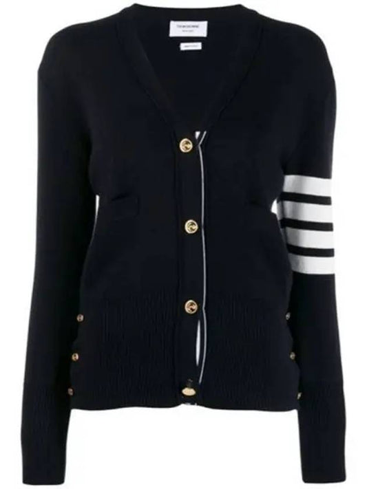 Cotton 4-Bar Milano Classic V-Neck Cardigan Navy - THOM BROWNE - BALAAN 2