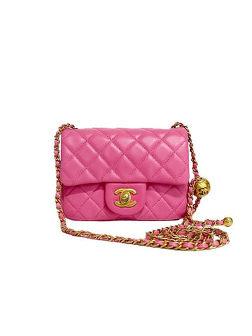 Classic Ball Chain Lambskin Mini Flap Shoulder Bag Pink - CHANEL - BALAAN 1