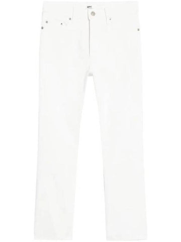 WoMen's Denim High Waist Cropped Jeans White - AMI - BALAAN 1