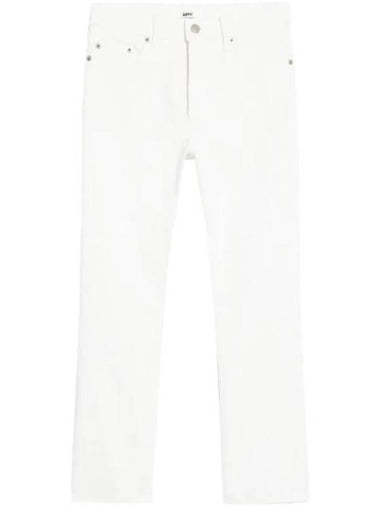 WoMen's Denim High Waist Cropped Jeans White - AMI - BALAAN 1