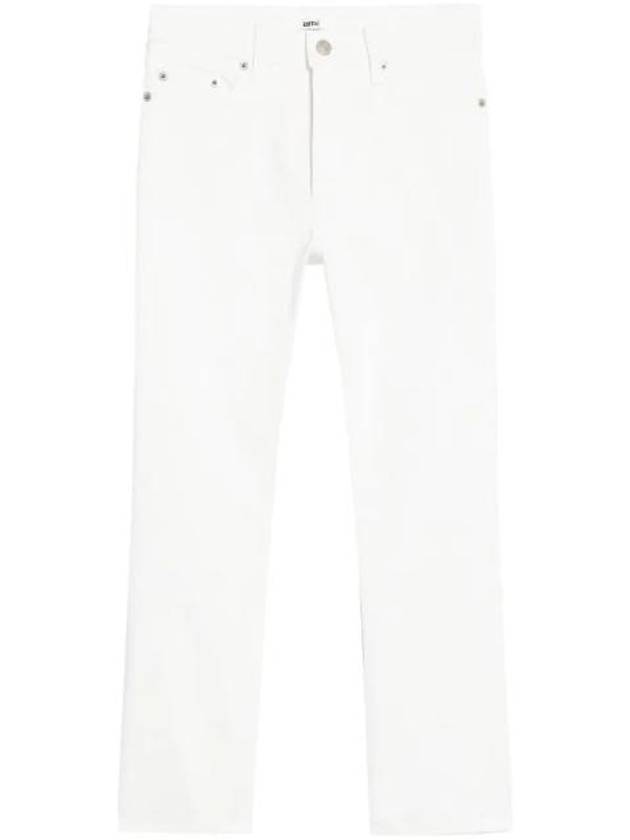 WoMen's Denim High Waist Cropped Jeans White - AMI - BALAAN 1