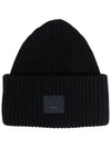 Face Patch Ribbed Wool Beanie Black - ACNE STUDIOS - BALAAN 2