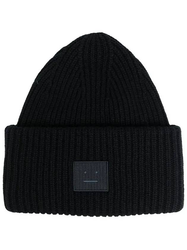 Face Patch Ribbed Wool Beanie Black - ACNE STUDIOS - BALAAN 3