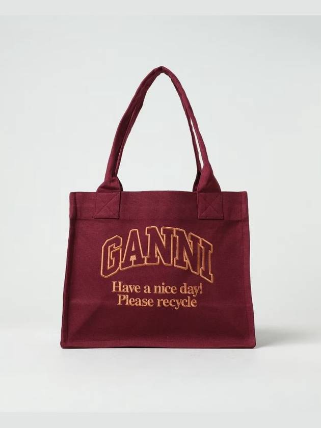 Logo Tote Bag Shoulder Burgundy Women s - GANNI - BALAAN 1