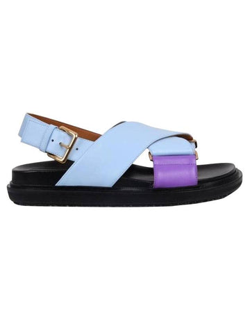 Women's Fussbett Cross Strap Sandals Light Blue Purple - MARNI - BALAAN.