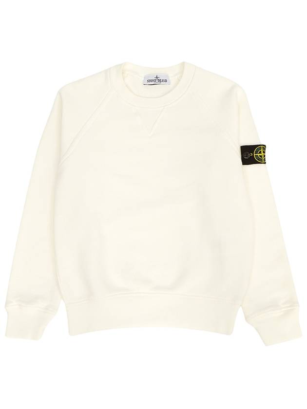 Kids Garment Dyed Old Effect Diagonal Cotton Fleece Sweatshirt Ivory - STONE ISLAND - BALAAN 2