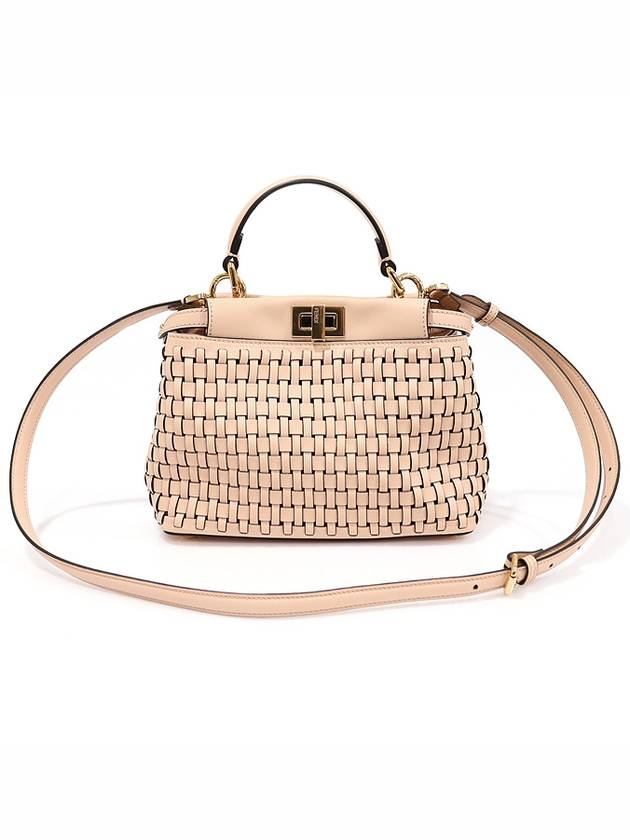 8BN244 Pink Beige Calfskin Intreccio Gold Selleria Mini Peekaboo 2WAY s Speedy 30 Tote Bag - MIU MIU - BALAAN 1