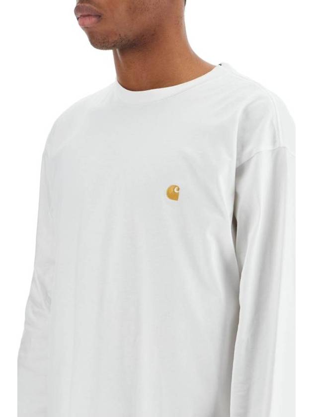 Men's Chase Mini Embroid Logo Long Sleeve T-Shirt White - CARHARTT WIP - BALAAN 5