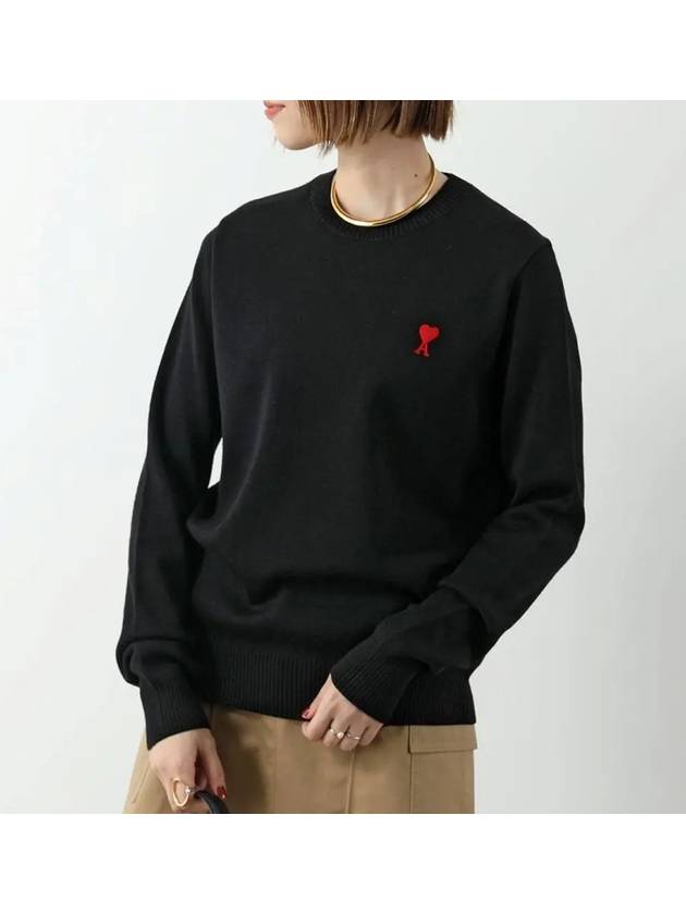 Heart Logo Patch Knit Top Black - AMI - BALAAN 2