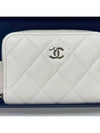 Classic zipper card wallet white caviar silver women s AP0216 - CHANEL - BALAAN 4