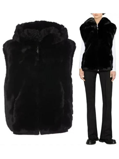 State Bunny Fur Hooded Vest Black - MOOSE KNUCKLES - BALAAN 2