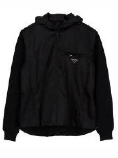 Triangle Logo Wool Nylon Gabardine Hooded Jacket Black - PRADA - BALAAN 2