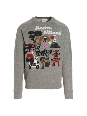 Tokyo Logo Print Cotton Sweatshirt Grey - MAISON KITSUNE - BALAAN 1