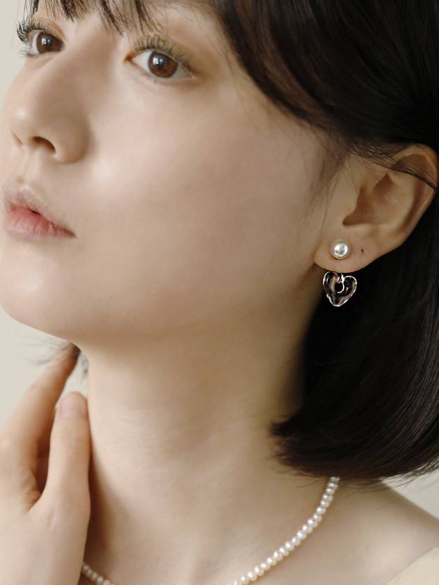 Clear Pearl Heart Earring Silver - SOSOO - BALAAN 3