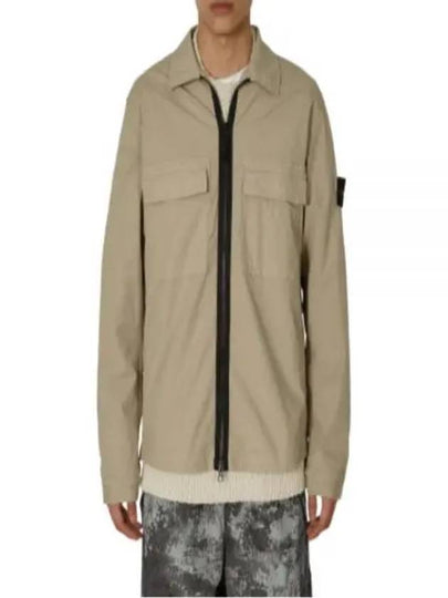 Zipper Regular Fit Cotton Overshirt Jacket Beige - STONE ISLAND - BALAAN 2