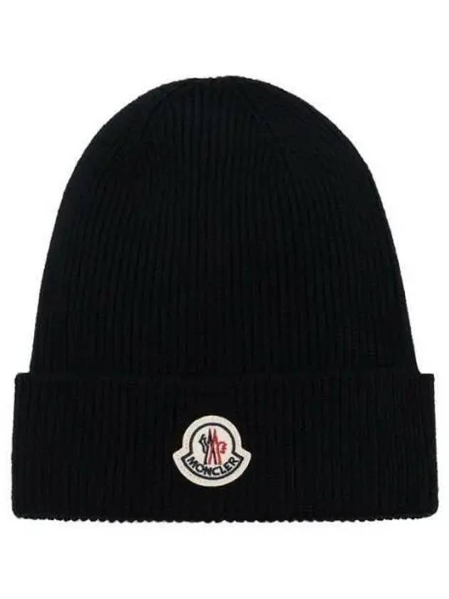 Logo Patch Wool Beanie Black - MONCLER - BALAAN 2