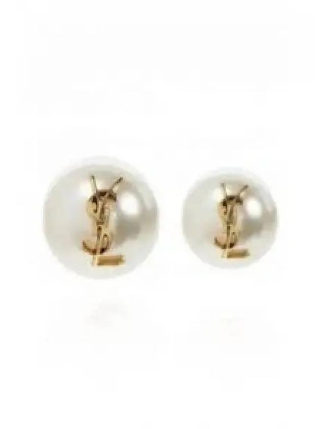 Cassandre Pearl Earrings in Metal Gold And Cream - SAINT LAURENT - BALAAN 2