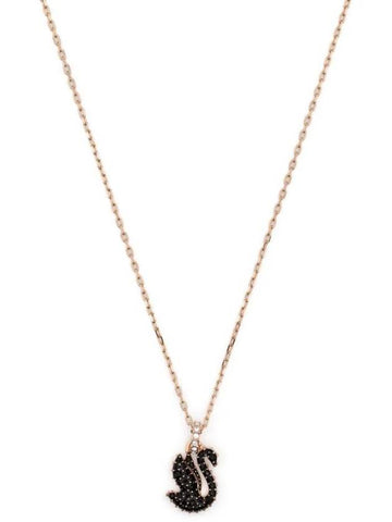 Swan Pendant Metal Necklace Black Rose Gold - SWAROVSKI - BALAAN 1