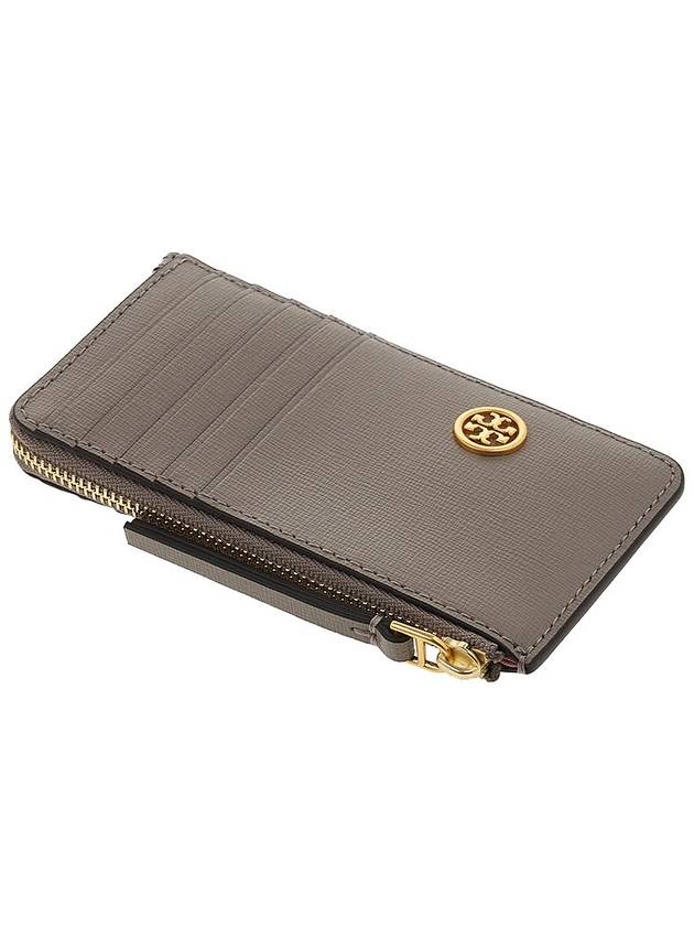 Porta Carte Robinson Leather Card Wallet Gray - TORY BURCH - BALAAN 5